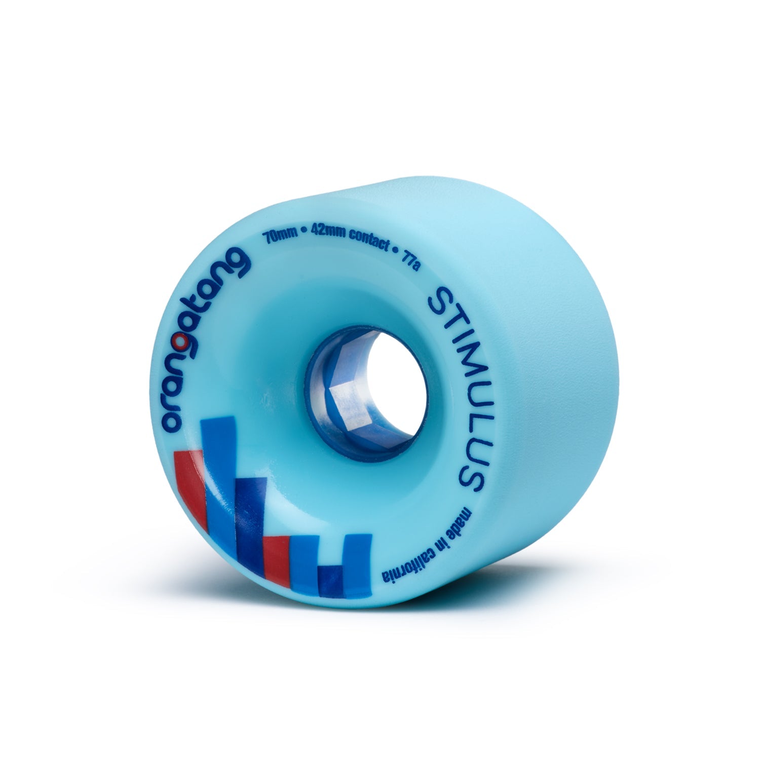 Orangatang 70mm Stimulus (77a, blue) longboard skateboard wheel (front)