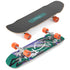 Top view of Loaded Bolsa II (Jazz Graphic) showing dimensions, Carver C7 trucks, and Orangatang wheels.