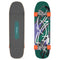 Top and bottom isometric views of Loaded Bolsa II (Jazz Graphic) skateboard complete with Carver C7 trucks and Orangatang Love Handles wheels.