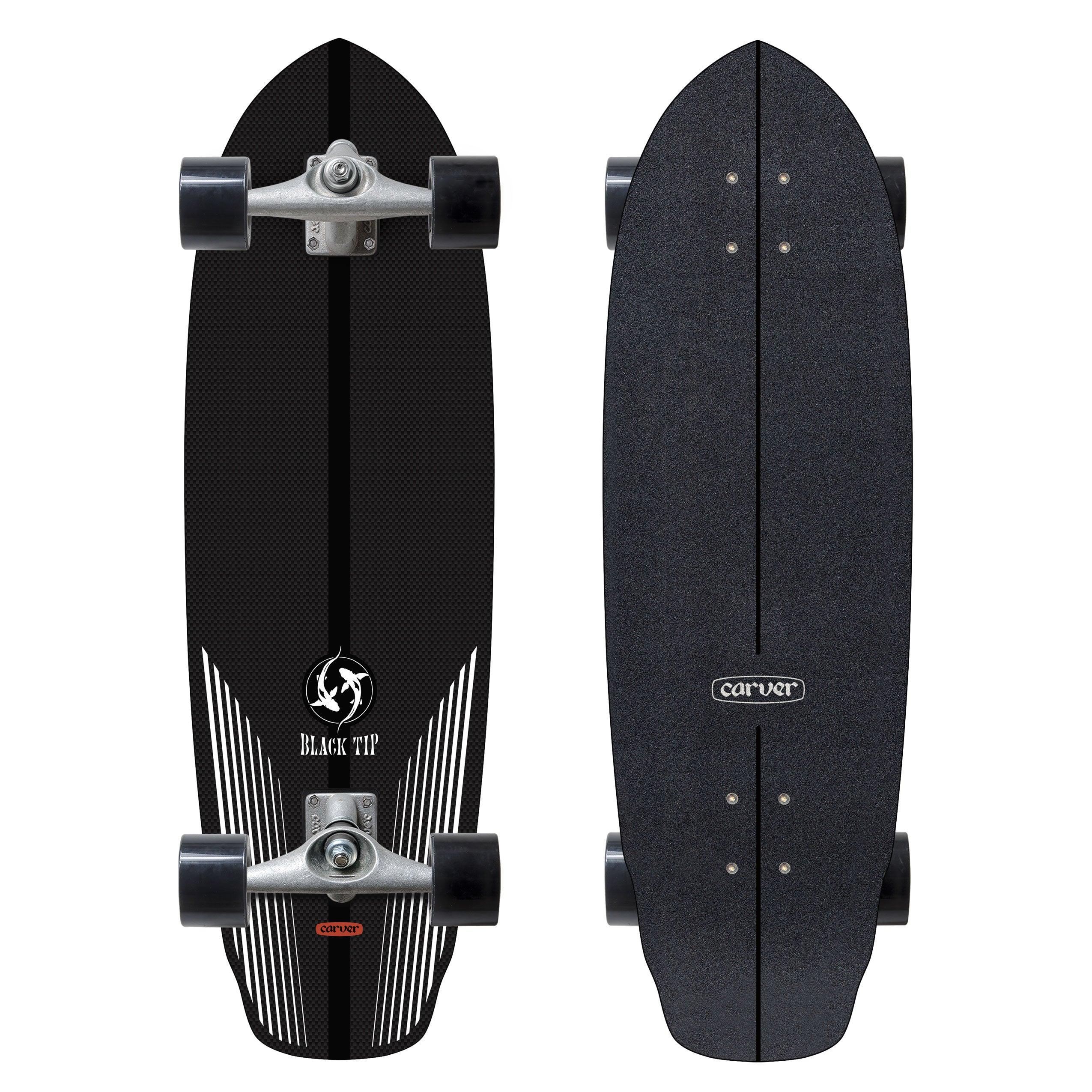 Carver Black Tip Carbon Fiber, 32.5" | CX Surfskate Complete (top and bottom view)