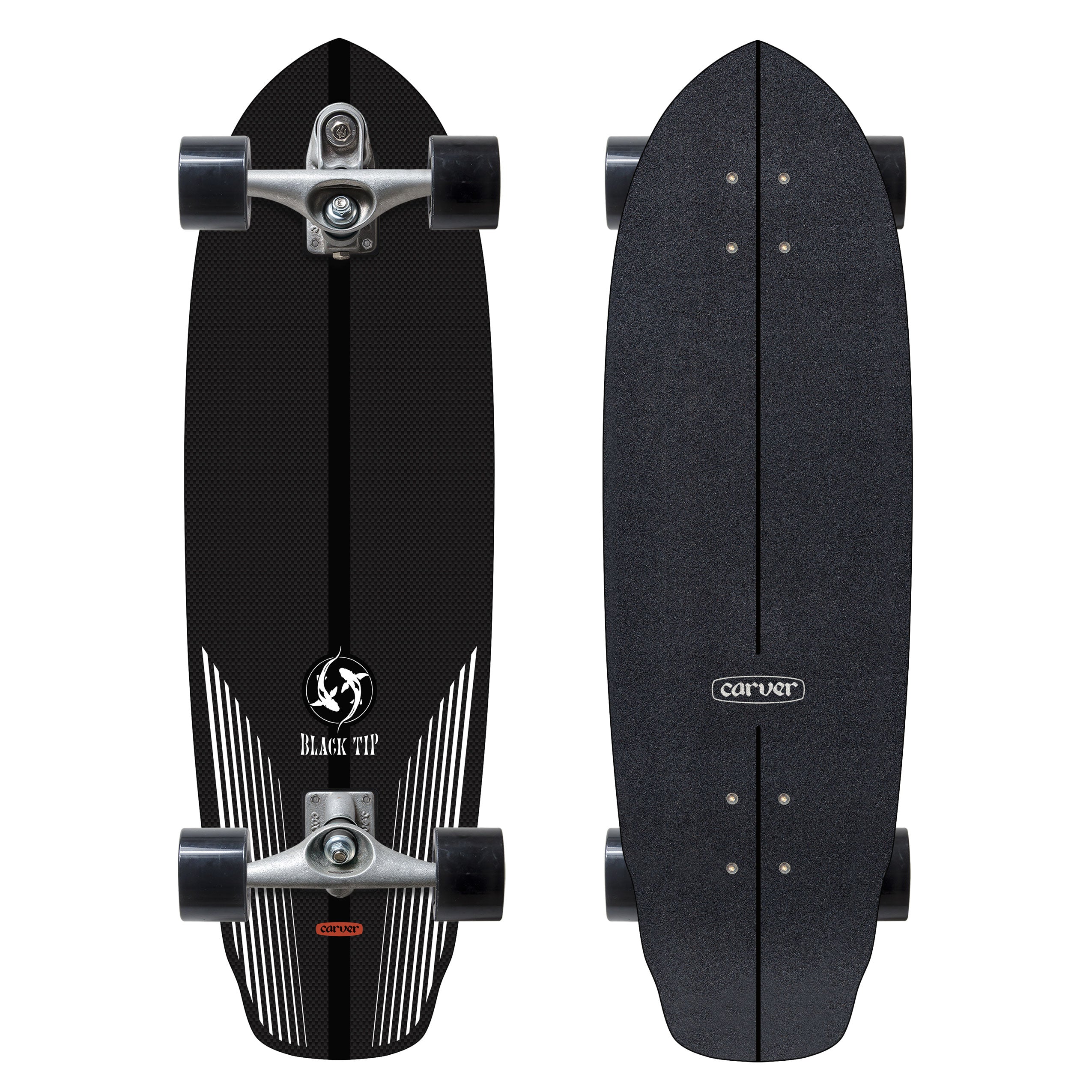 Carver Black Tip Carbon Fiber, 32.5" | C7 Surfskate Complete (top and bottom view)