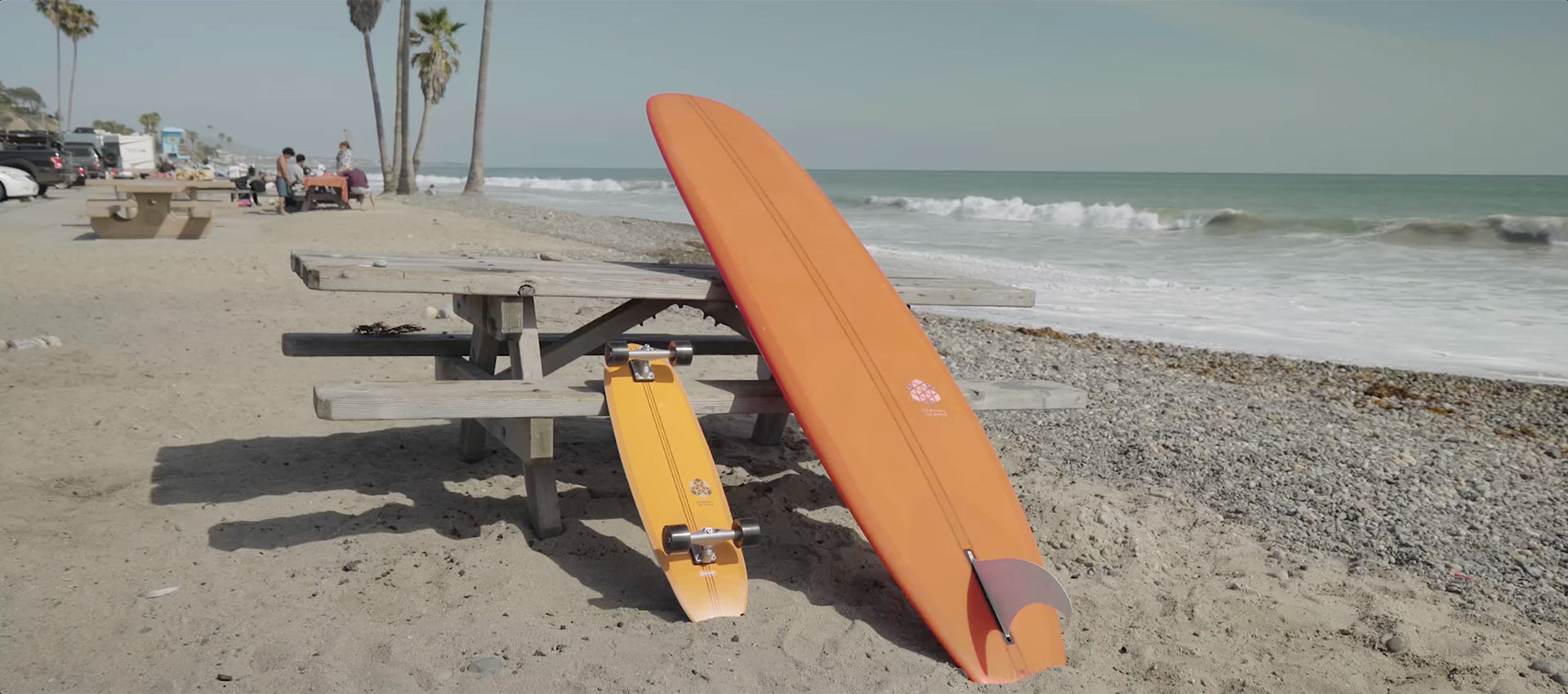 Carver x Channel Islands Noserider surfskate and surfboard