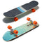 Two skateboards with bright orange wheels, one featuring a textured gray surface and the other with a blue patterned design.