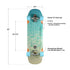 Top view of a skateboard with Carver C7 truck set and Orangatang wheels, showcasing dimensions.