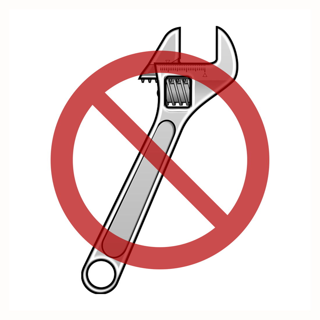 Illustration of an adjustable wrench with a red prohibition symbol