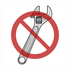Illustration of an adjustable wrench with a red prohibition symbol